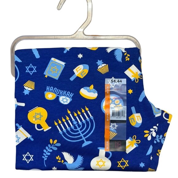 NWT No Boundaries Juniors M (7-9) Hanukkah Leggings Blue Menorah Dreidel Holiday - Picture 1 of 3